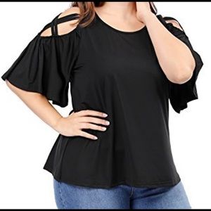 Women's Plus Size Strappy Cold Shoulder Trumpet Sleeves Top